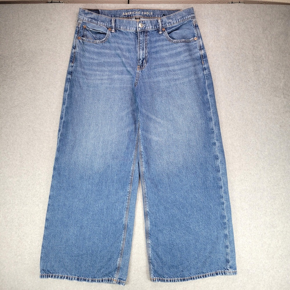 American Eagle Ultra Wide Leg Jeans Womens 12 Blue Low Rise Medium Wash Y2K